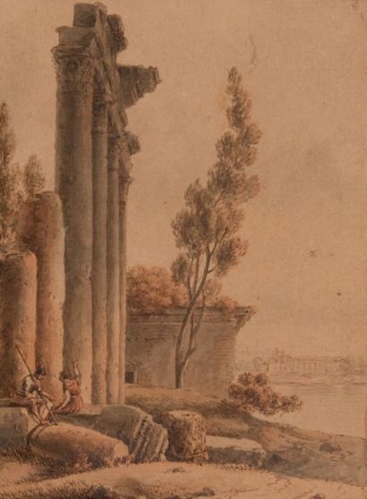 VICTOR JEAN NICOLLE (PARIS 1754-1826) 
Soldats se reposant dans les ruines d'un temple...