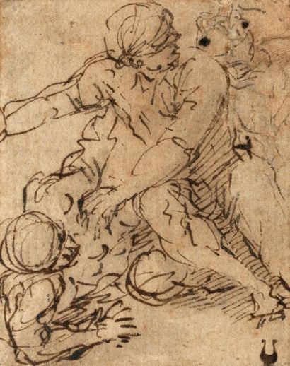 SALVATOR ROSA (Arenella 1615 -Rome 1673) 
Deux figures luttant
Plume et encre brune
5...