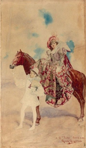 Giuseppe SIGNORINI (Rome 1857-1932) 
Jeune femme en costume Renaissance, montée en...