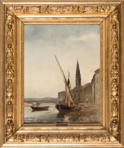 null André MAGLIONE (1838-1923)

Bateaux à quai.

Huile sur toile. Signée en bas...