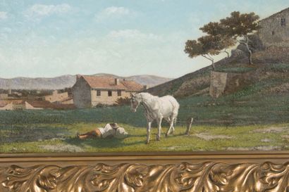 null François SIMON (1818-1896)

Le repos du paysan.

Huile sur panneau.

Signée...