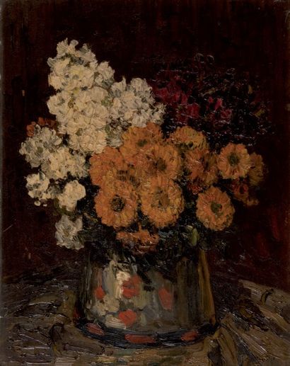 null François MAURY (1861-1933)

Nature morte aux fleurs.

Huile sur panneau.

Signée...