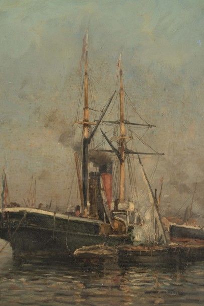 null Victor COSTE (1844-1923)

Bateaux au mouillage dans le port.

Huile sur toile.

Signée...