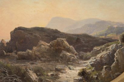 null Vincent COURDOUAN (1810-1893)
Pêcheurs sur les rochers. 1864.
Huile sur panneau.
Signée...