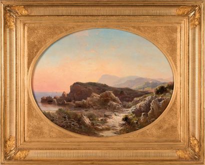 null Vincent COURDOUAN (1810-1893)
Pêcheurs sur les rochers. 1864.
Huile sur panneau.
Signée...