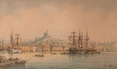 null Émile HENRY (1842-1920)

Le port de Marseille. 1920.

Aquarelle.

Signée et...