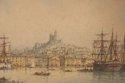 null Émile HENRY (1842-1920)

Le port de Marseille. 1920.

Aquarelle.

Signée et...