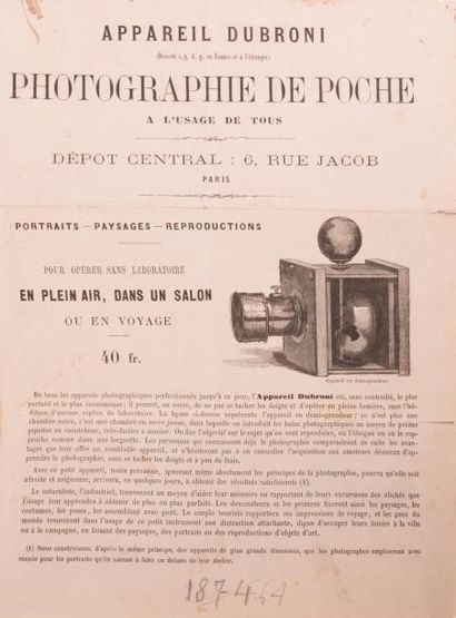 null PHOTOGRAPHIE DE POCHE. DUBRONI, APPAREIL N° 1. CA.1865

Dubroni, Paris ; 9 x...