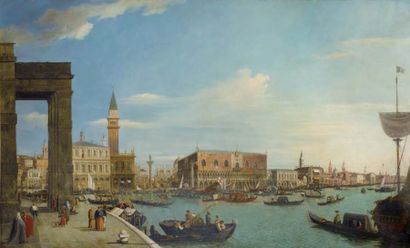 École vénitienne du XIXe siècle, suiveur de CANALETTO VENISE, L'ENTRÉE DU DOGE À...