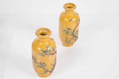 null Paire de vases en porcelaine à décor émaillé en relief Chine - XXe siècle Chacun...