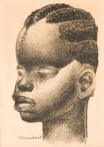 Auguste MAMBOUR (1896-1968) Portrait d'homme noir. Sérigraphie. Signée en bas à gauche....
