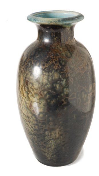 MOUGIN Grand vase de forme balustre à col ouvert en grès émaillé à décor de cristallisations...
