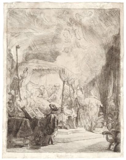REMBRANDT van RIJN (1606-1669) La mort de la Vierge. Eau-forte. Signée. 40,9 x 31,7...