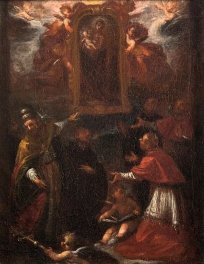 Michel SERRE (1658-1733) attribué à Saint Augustin montrant un tableau. Toile. 37...