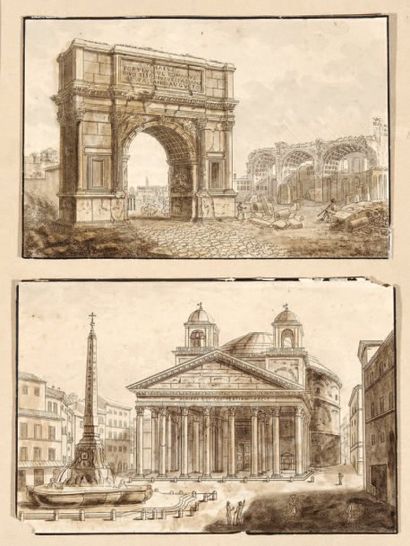 Victor Jean NICOLLE (1754-1826) attribué à Vues de Rome, Le Panthéon et l'Arc de...