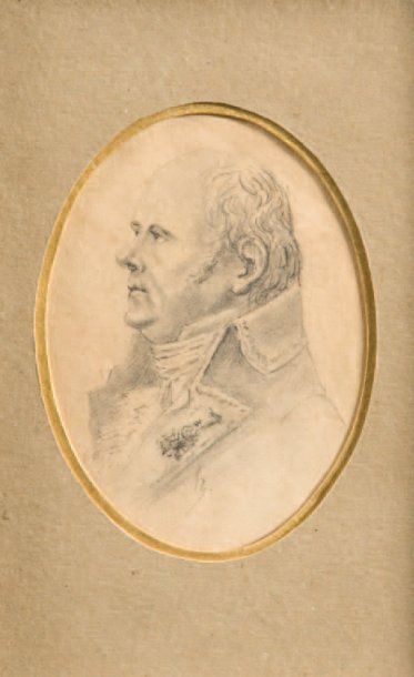 Louis HERSENT (1777-1860) Portrait. Dessin de forme ovale. Monogrammé en bas. 12...
