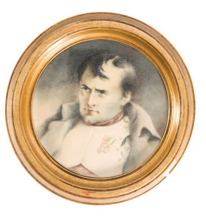 Louis HERSENT (1777-1860) Napoléon Ier. Aquarelle. 14 x 14 cm.