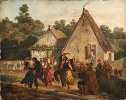 Eugenio LUCAS Y PADILLA (1824-1870) attribué à La danse campagnarde. Huile sur toile....