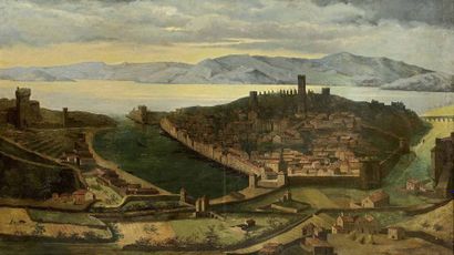 Ecole française du début du XVIIème siècle Vue panoramique de la ville de Marseille...