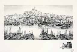 Anonyme Marseille, le Quai de Rive Neuve vu de la Mairie. Gravure avant la lettre....