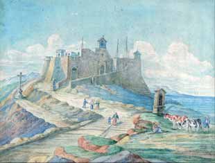 CAYOL Le fort de Notre-Dame de la Garde et sa chapelle. Aquarelle. Signée en bas...