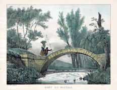 Anonyme Le pont du Bachas. Gravure en couleurs. XIXème siècle. 24,5 x 32,5 cm.