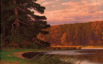 Ivan Fedorovitch CHOULTSE (1874/77-c.1932) Lac en forêt. Huile sur toile. Signée... Gazette Drouot