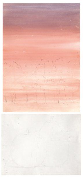 - RENE MAGRITTE (1898-1967) La forêt rose. Aquarelle et crayon sur papier. Au dos...