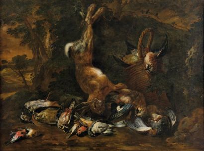 JAN PIETER BREDAEL LE VIEUX (ANVERS 1654 - 1745) Nature morte au lièvre et bécasses....