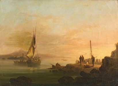 - François Pierre BARRY (1813-1905) Le retour de la pêche. Huile sur toile. Signée...