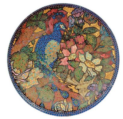 - David DELLEPIANE (1866-1932) Composition à l'imitation de la mosaïque à décor d'oiseau....