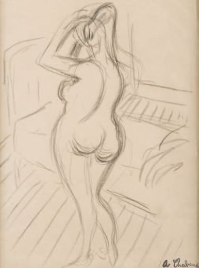 - Auguste CHABAUD (1882-1955) Nu dans la chambre. Dessin. Signé en bas à droite....