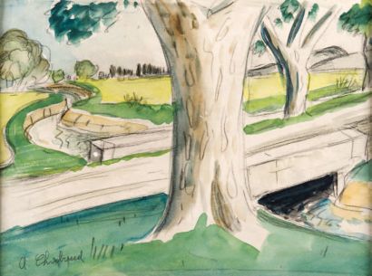 - Auguste CHABAUD (1882-1955) Le petit pont. Aquarelle. Signée en bas à gauche. 22,5...