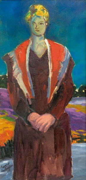 - Pierre AMBROGIANI (1907-1985) Portrait d'une arlésienne. Huile sur toile. Signée...