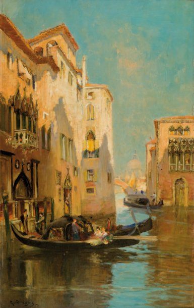 - Raymond ALLEGRE (1857-1933) Vue de Venise. Huile sur panneau. Signée en bas à gauche....