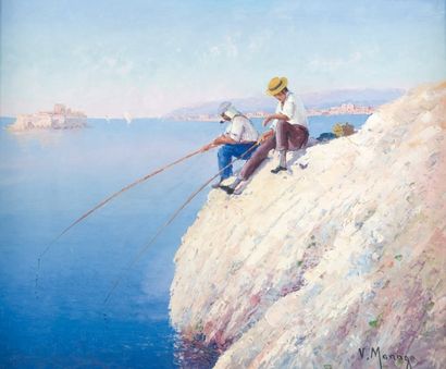 - Vincent MANAGO - Vincent MANAGO (1880-1936) Pêcheurs sur la corniche à Marseille....