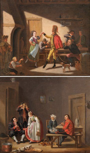 Nicolas Louis Albert DELERIVE (Lille 1755- Lisbonne 1818) Officiers dans la taverne....