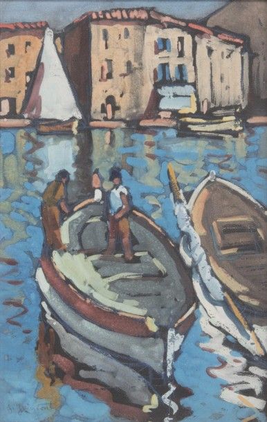 null Jean GUINDON (1883-1976)

Barque de pêcheur dans le port.

Technique mixte.

Signée...