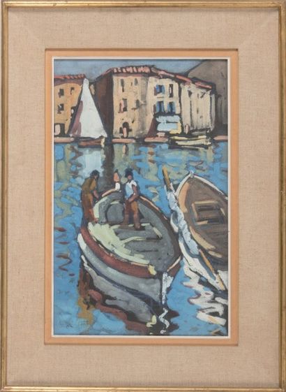 null Jean GUINDON (1883-1976)

Barque de pêcheur dans le port.

Technique mixte.

Signée...