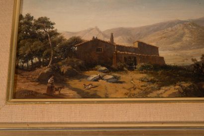 null Marius ENGALIÈRE (1824-1857) attribué à

Paysage animé.

Huile sur carton.

22...