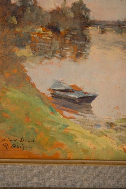 null Raymond ALLEGRE (1857-1933)

Bord de rivière à Chatou.

Huile sur panneau.

Signée...