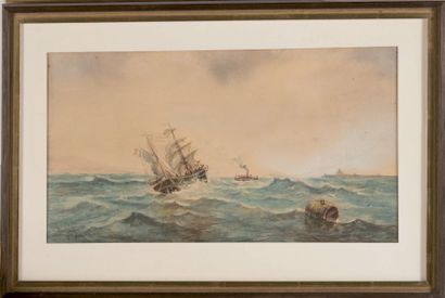 null Émile HENRY (1842-1920)

Bateaux en mer.

Aquarelle.

Signée en bas à gauche.

23...