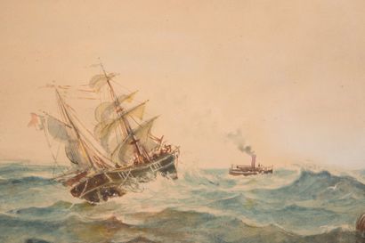 null Émile HENRY (1842-1920)

Bateaux en mer.

Aquarelle.

Signée en bas à gauche.

23...