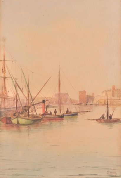 null Émile HENRY (1842-1920)

Bateaux dans le port.

Aquarelle.

Signée en bas à...