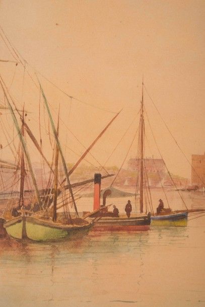 null Émile HENRY (1842-1920)

Bateaux dans le port.

Aquarelle.

Signée en bas à...