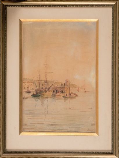 null Émile HENRY (1842-1920)

Bateaux à quai.

Aquarelle.

Signée en bas à droite.

34...