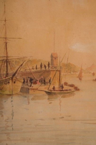 null Émile HENRY (1842-1920)

Bateaux à quai.

Aquarelle.

Signée en bas à droite.

34...