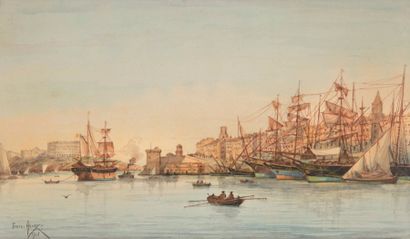 null Émile HENRY (1842-1920)

L’entrée du port de Marseille. 1908.

Aquarelle.

Signée...