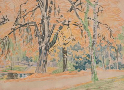 null Léo LELÉE (1872-1947)

Le parc et le pont. 1919.

Crayon de couleur.

Signé...