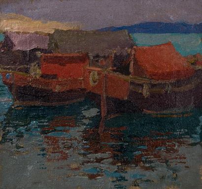 null FOGEL BORIS ALEXANDROVITCH (1871-1961) Felouques turques Huile sur toile marouflée...